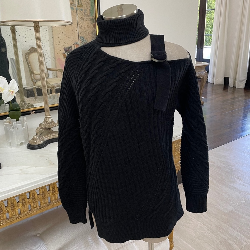 Jonathan Simkhai Turtle Neck Asymmetric Sweater Black size XS